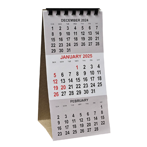 Picture of 2025 Stand Up Desk Calendar, 3 Month Viewable, 9"H x 4"W